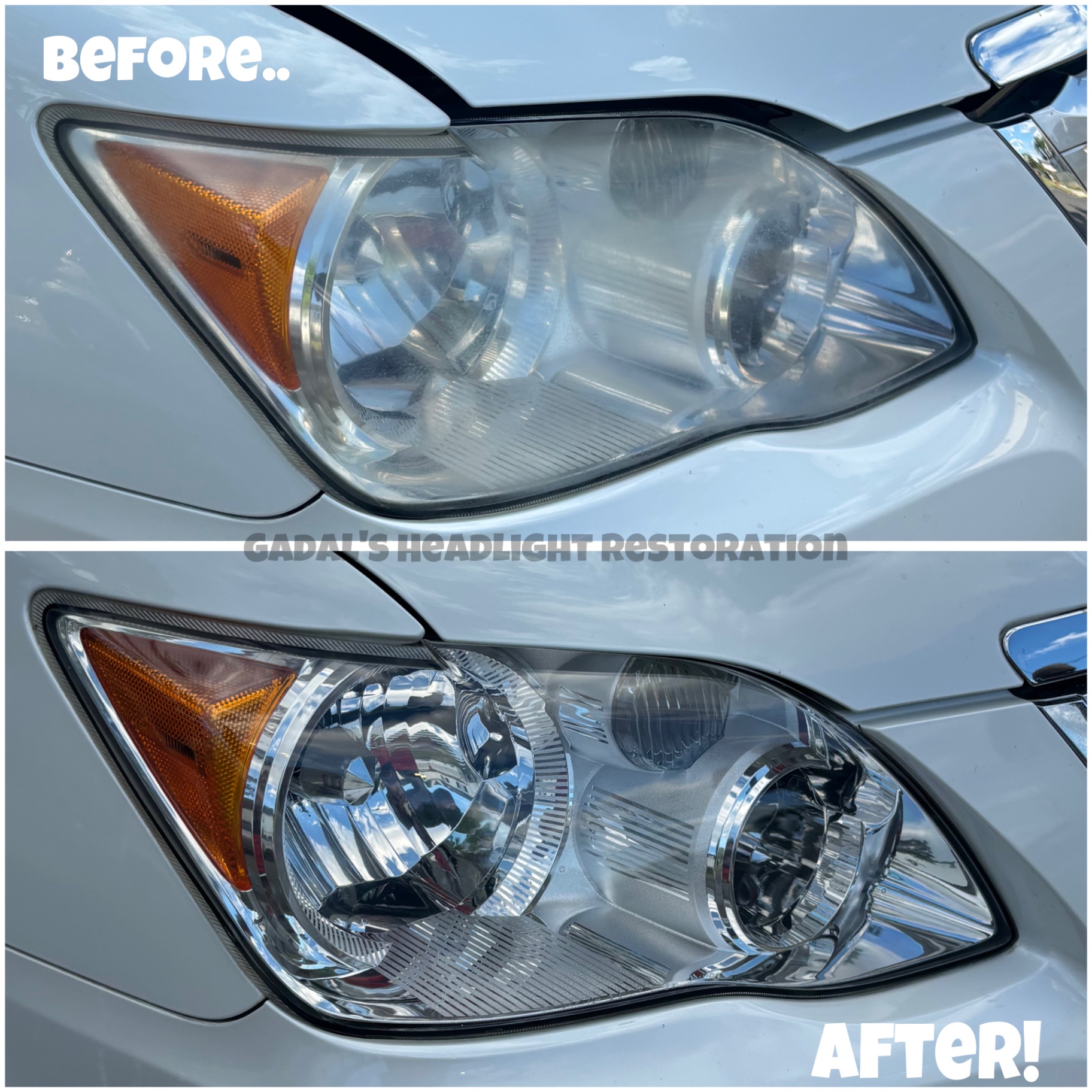 Lexus headlight before and after restoration