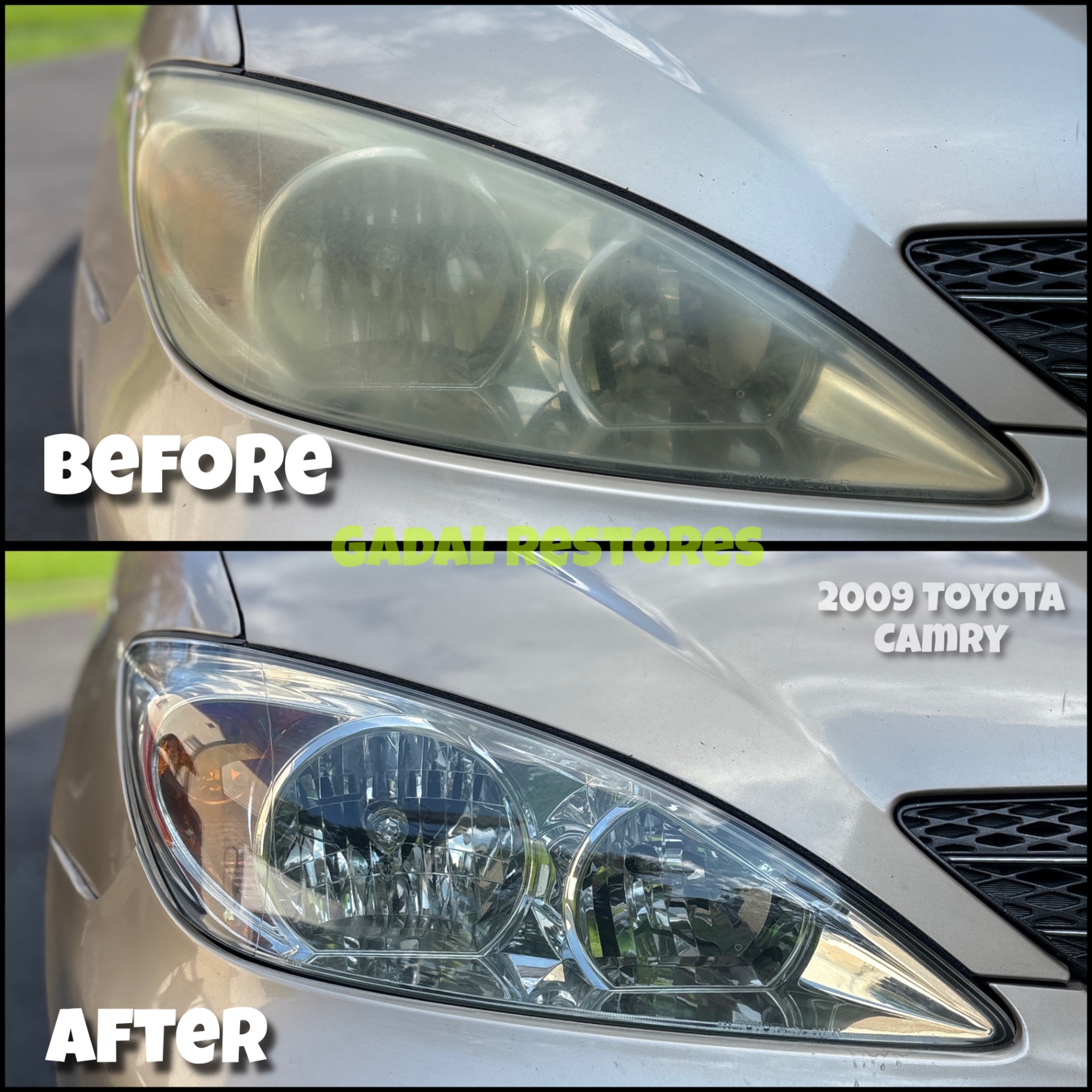 2009 Toyota Camry headlight before and after restoration