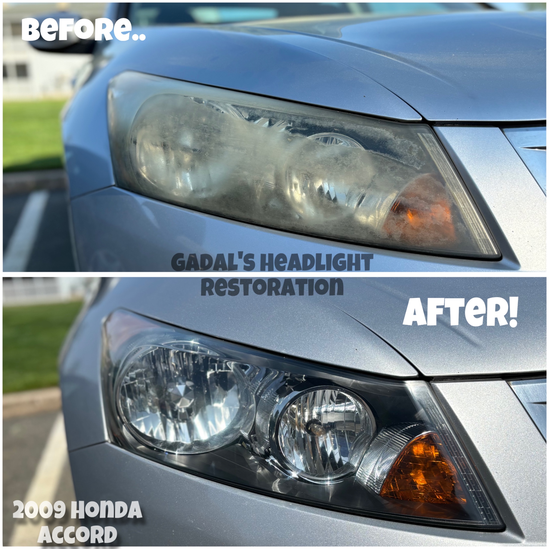 2009 Honda Accord headlight before and after restoration