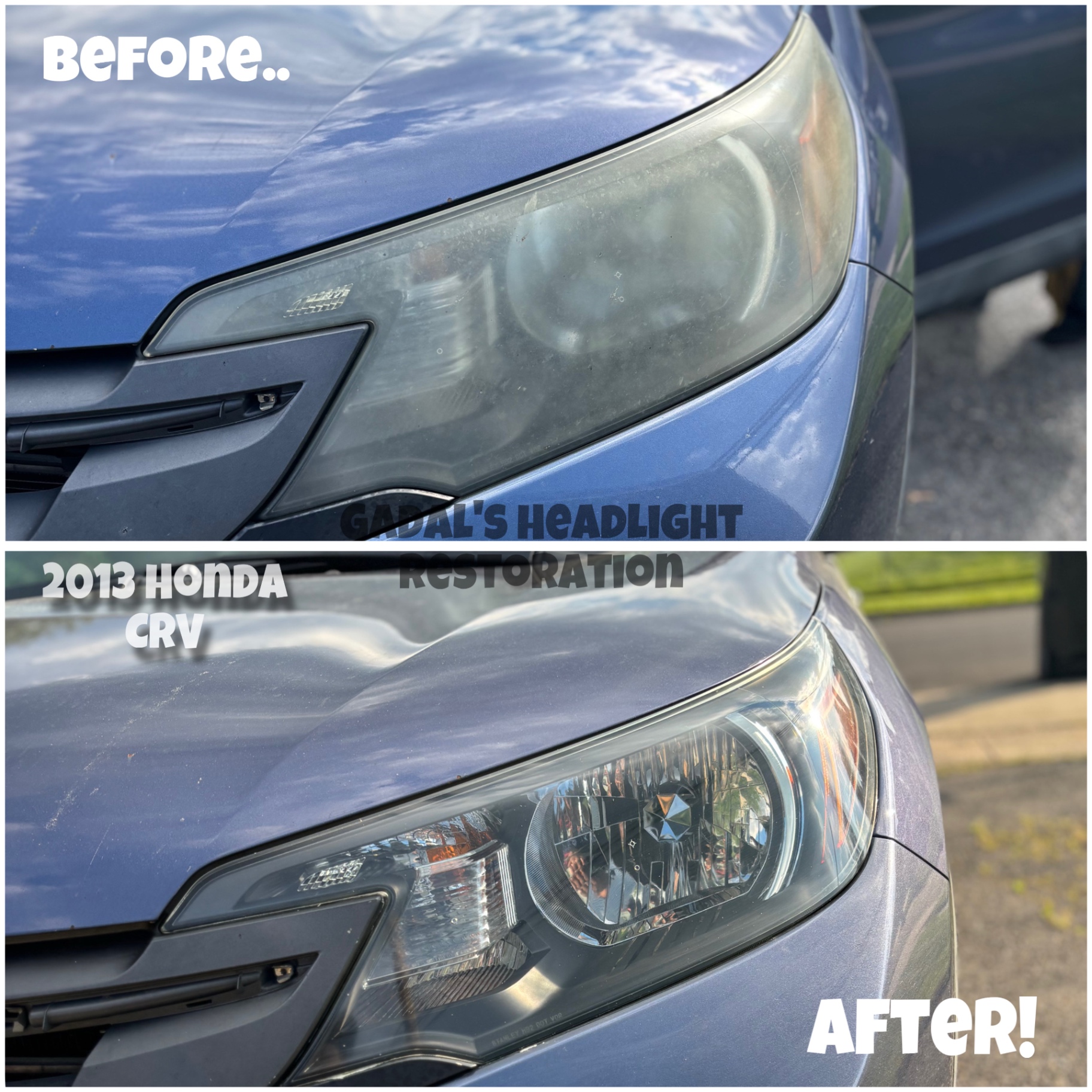 2013 Honda CR-V headlight before and after restoration