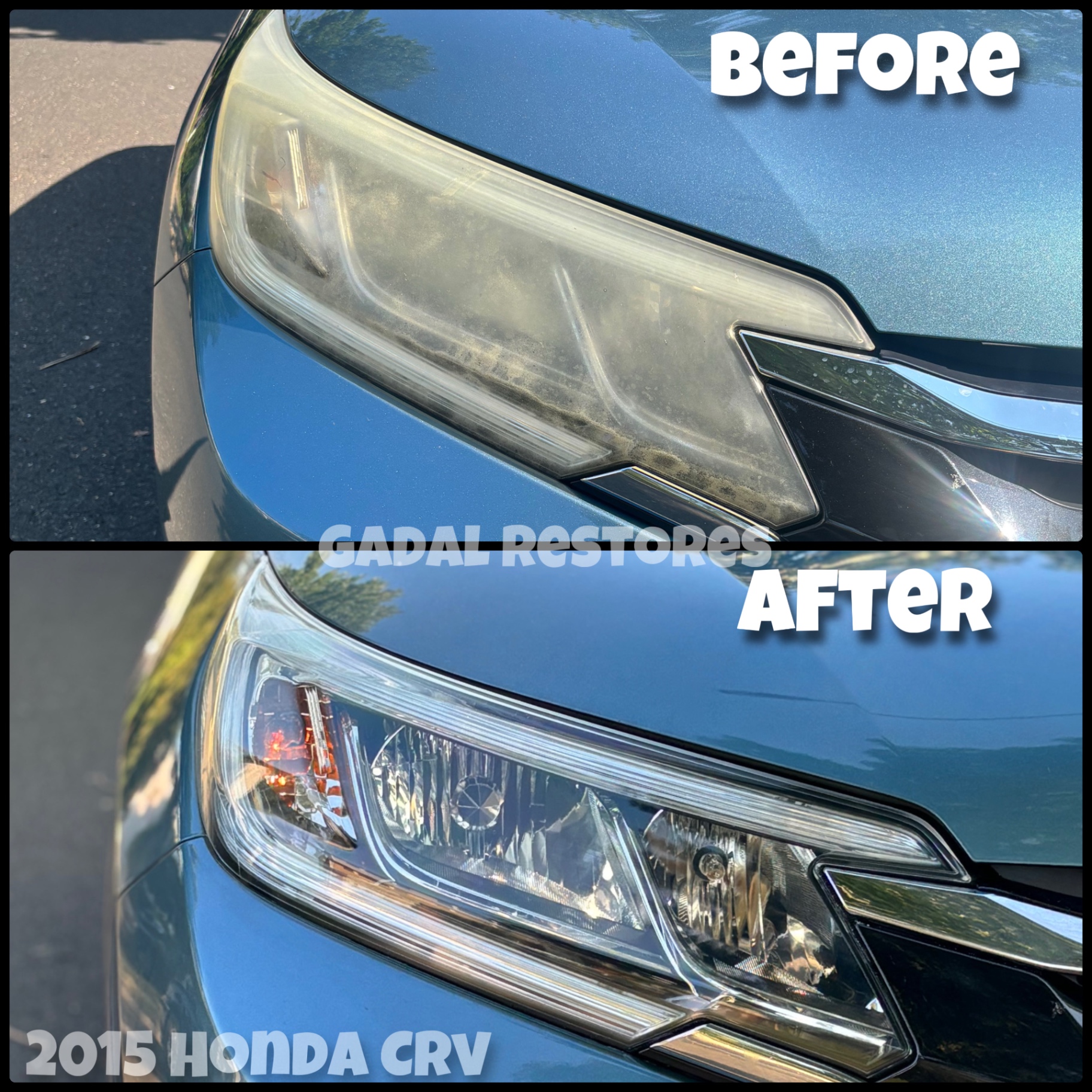 2015 Honda CR-V headlight before and after restoration