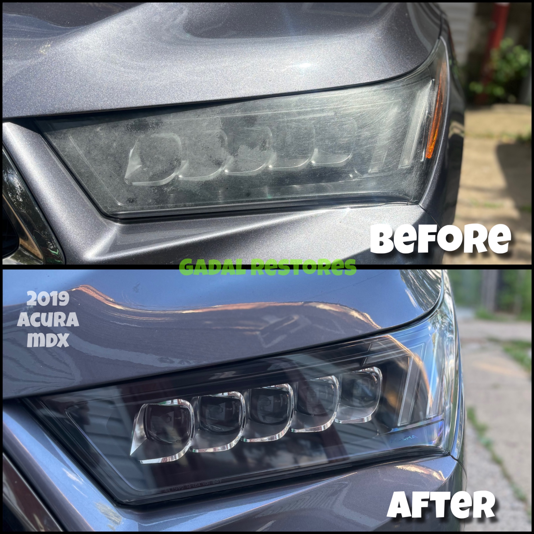 2019 Acura MDX headlight before and after restoration